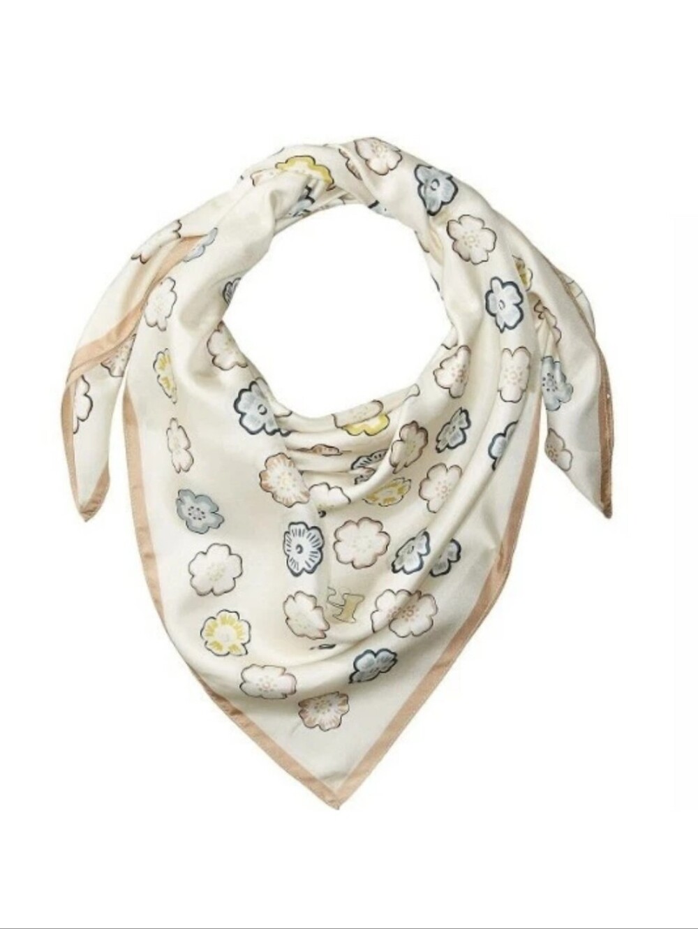 Coach Women's Scarf Tea Rose Silk Square Scarf 35 x 35 Chalk